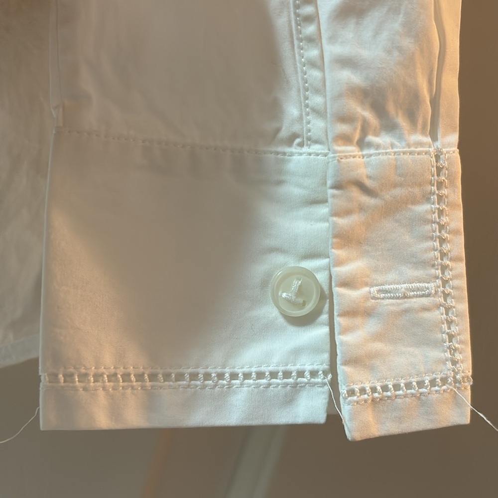 Lafayette 148 New York Button Down Dress Shirt Designer Top White Cotton Blouse - Picture 2 of 6
